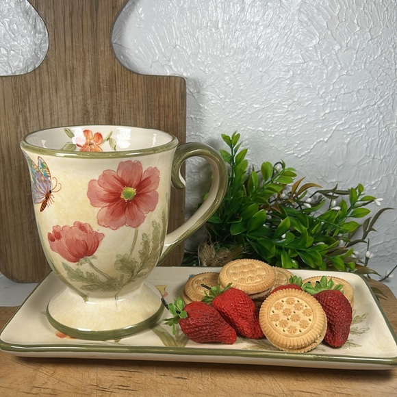Butterfly Garden Other - Butterfly Garden Mug Tray Set Stoneware Plate Large Mug Luncheon/Meal Set